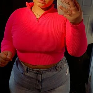 Cropped Knit Zip Up Sweater